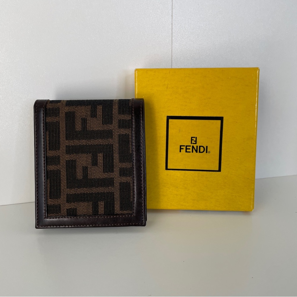 authentic vintage zucca Fendi Brown bifold wallet with box